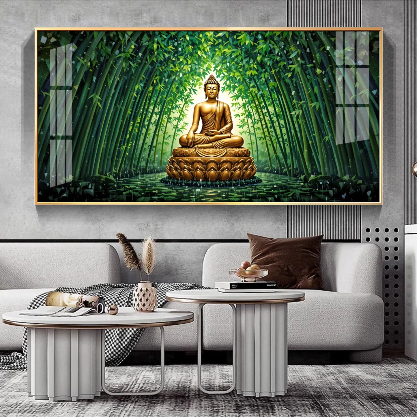 Mindful Buddha In Forest Premium Acrylic Horizontal Wall Art