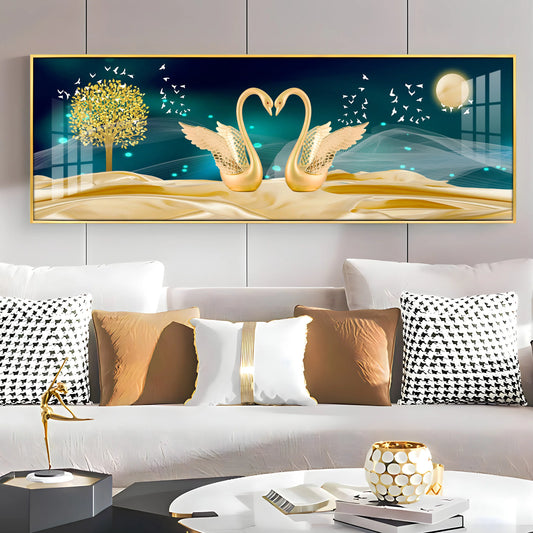Happy Swans Luxury Crystal Horizontal Wall Art