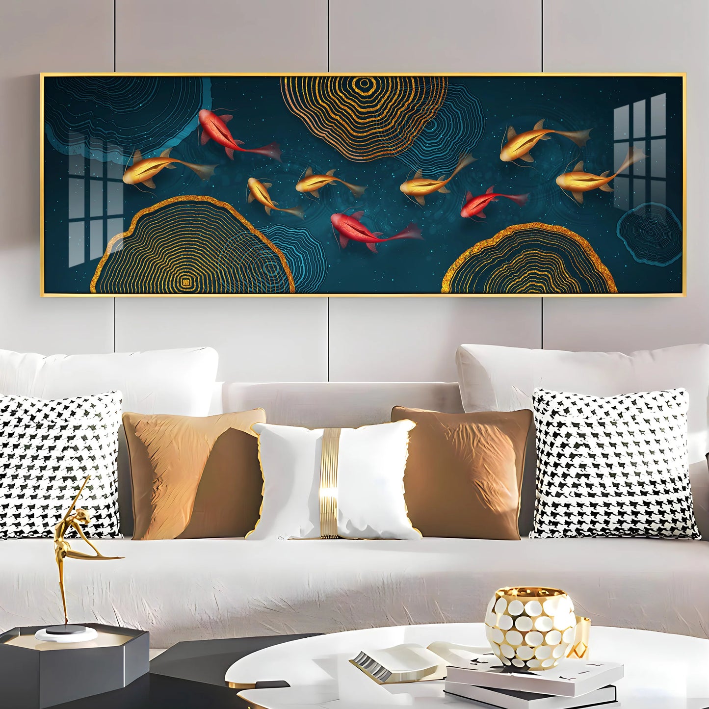 Colorful Koi Fish Luxury Crystal Horizontal Wall Art