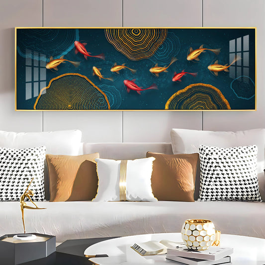 Colorful Koi Fish Luxury Crystal Horizontal Wall Art
