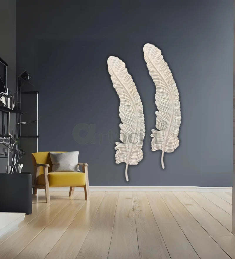 7 Feet Feather 3D Abstract Relief Mural Wall Art | LED Light Installed