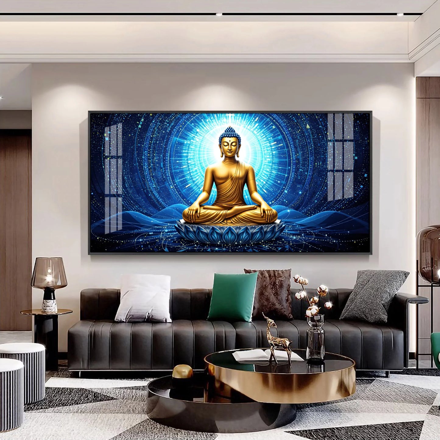 Buddha Bliss In Blue Aura Premium Acrylic Horizontal Wall Art