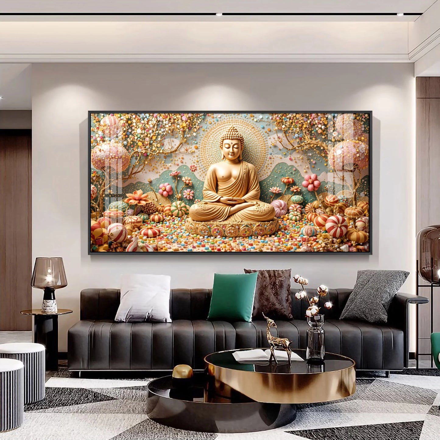 Golden Tranquility Of Buddha Premium Acrylic Horizontal Wall Art