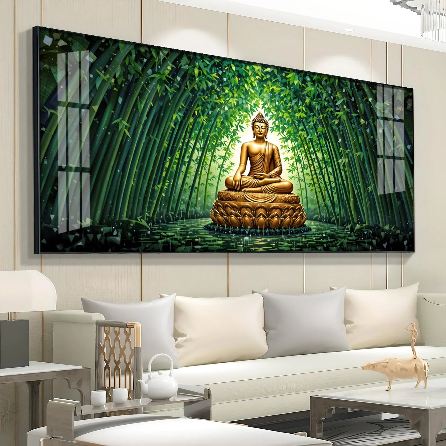 Mindful Buddha In Forest Premium Acrylic Horizontal Wall Art