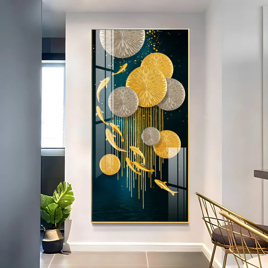 Golden Fish With Lotus Luxury Crystal Wall Art