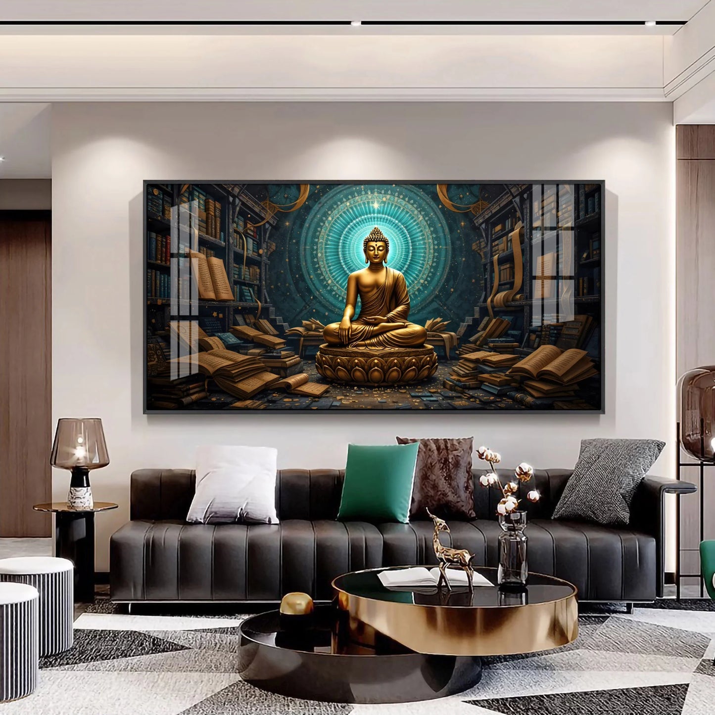 Golden Peaceful Presence Of Buddha Premium Acrylic Horizontal Wall Art