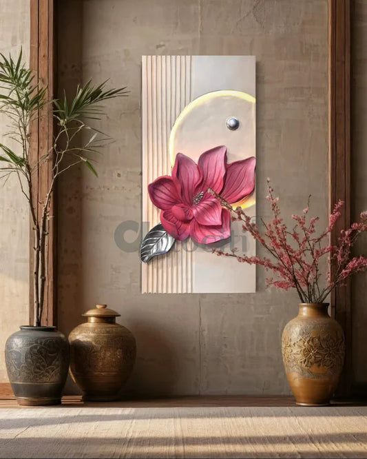 4X2 Feet Abstract Floral 3d Relief Mural | Abstract Flower Art | LED Light Installed