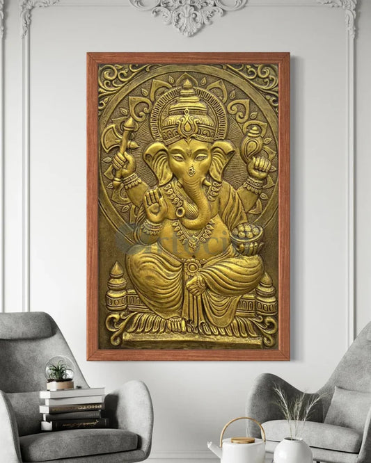 3x2 Feet Sitting Ganesha Relief Mural Wall Art