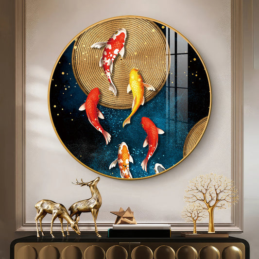 Koi Harmony Premium Acrylic Round Wall Art