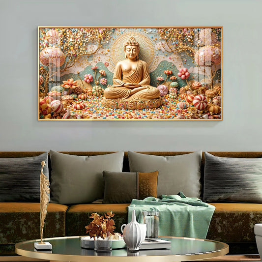 Golden Tranquility Of Buddha Premium Acrylic Horizontal Wall Art