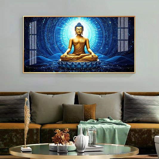 Buddha Bliss In Blue Aura Premium Acrylic Horizontal Wall Art