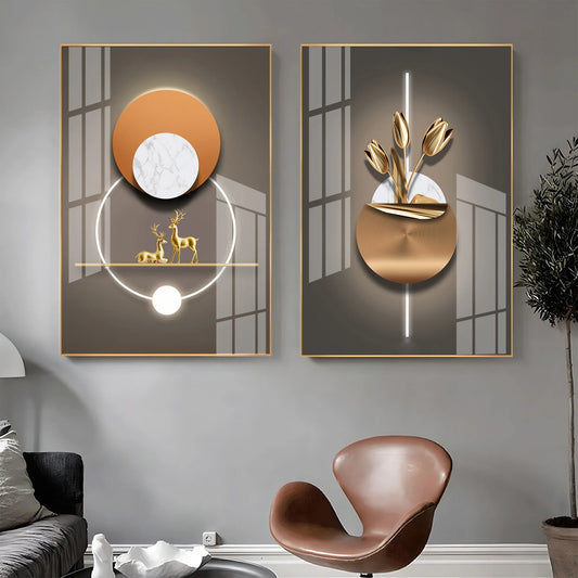 Abstract Sun & Moon Premium Acrylic Vertical Wall Art (Set Of 2)