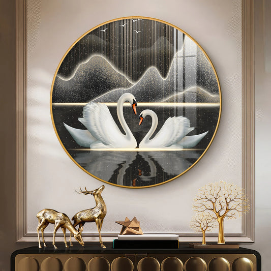 Swans in Serenity Premium Acrylic Round Wall Art