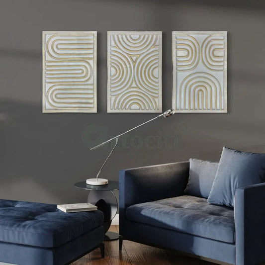Set of 3 Abstract Melanistic 3D Relief Mural Wall Art