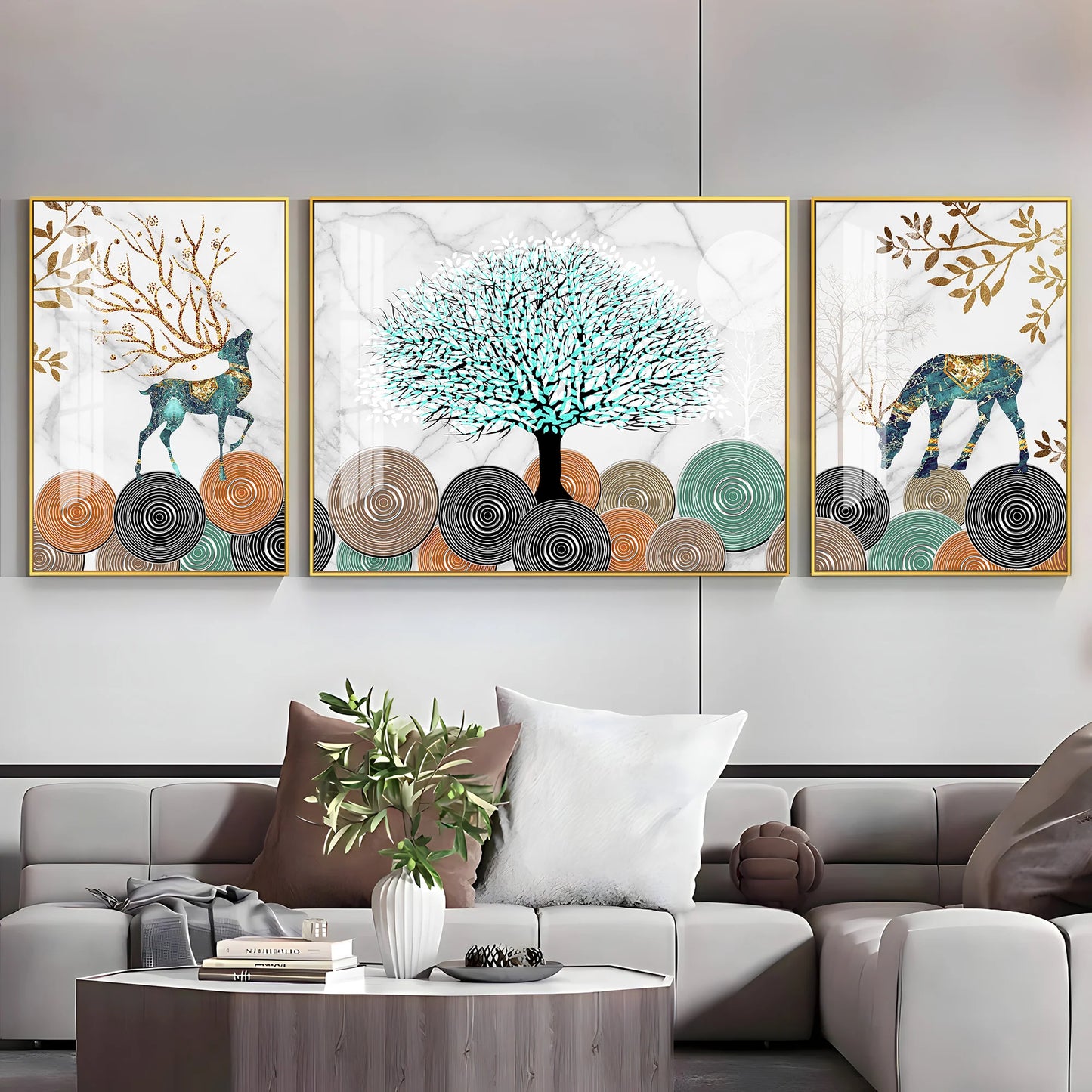 Tree With Unique Leaves Luxury Crystal Wall Art (Set of 3)