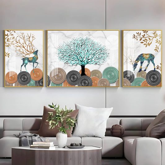 Tree With Unique Leaves Luxury Crystal Wall Art (Set of 3)