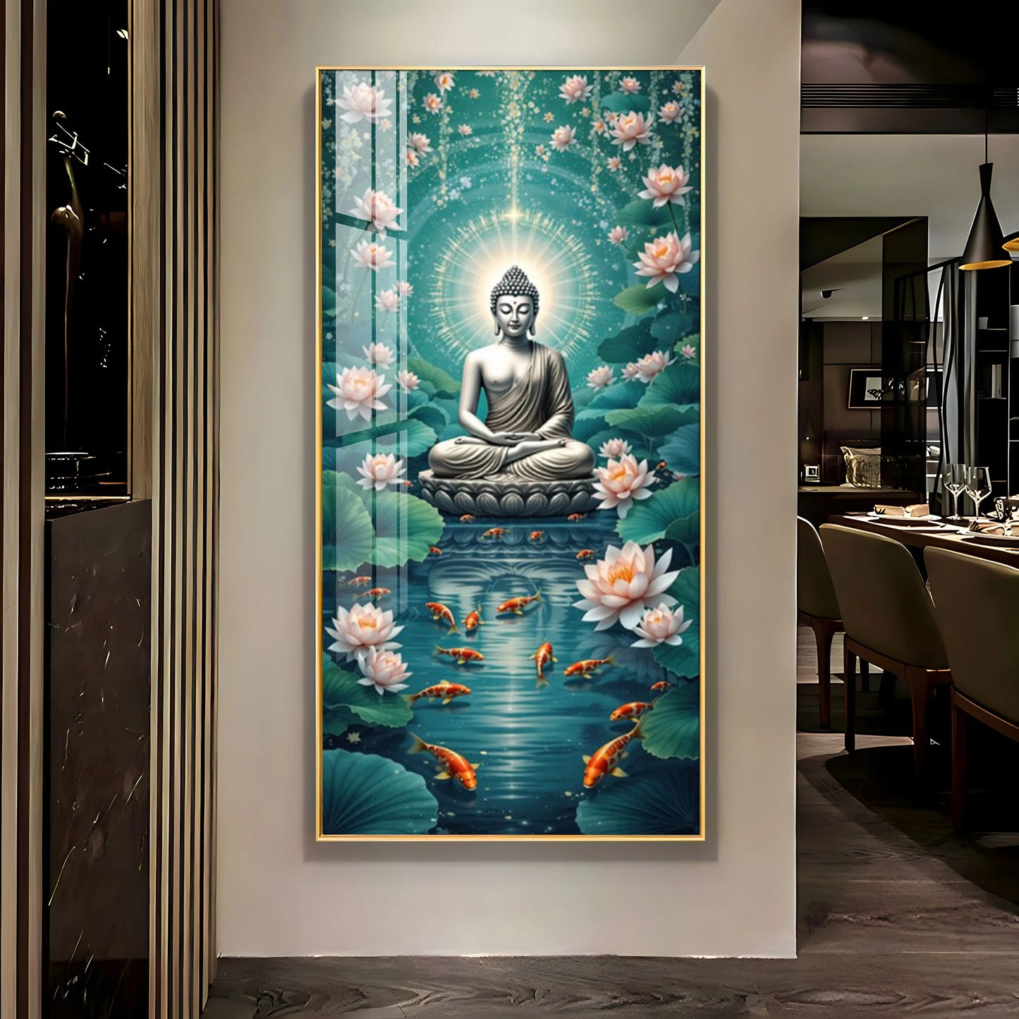 Buddha And The Fish Premium Acrylic Vertical Wall Art