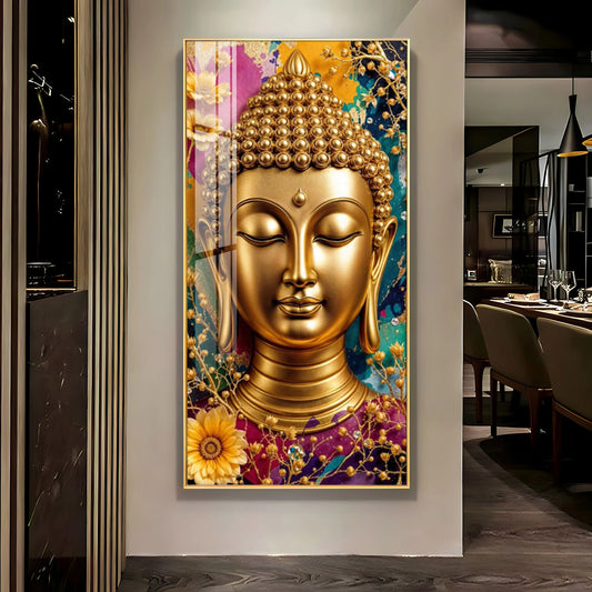 Golden Portrayal Of Buddha Premium Acrylic Vertical Wall Art