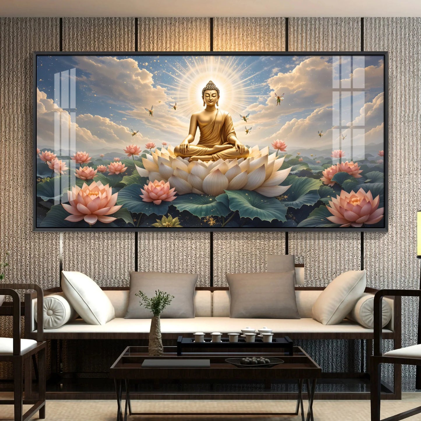 Peaceful Buddha On Lotus Premium Acrylic Horizontal Wall Art