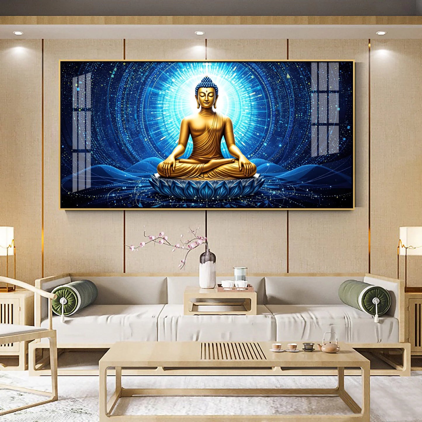 Buddha Bliss In Blue Aura Premium Acrylic Horizontal Wall Art