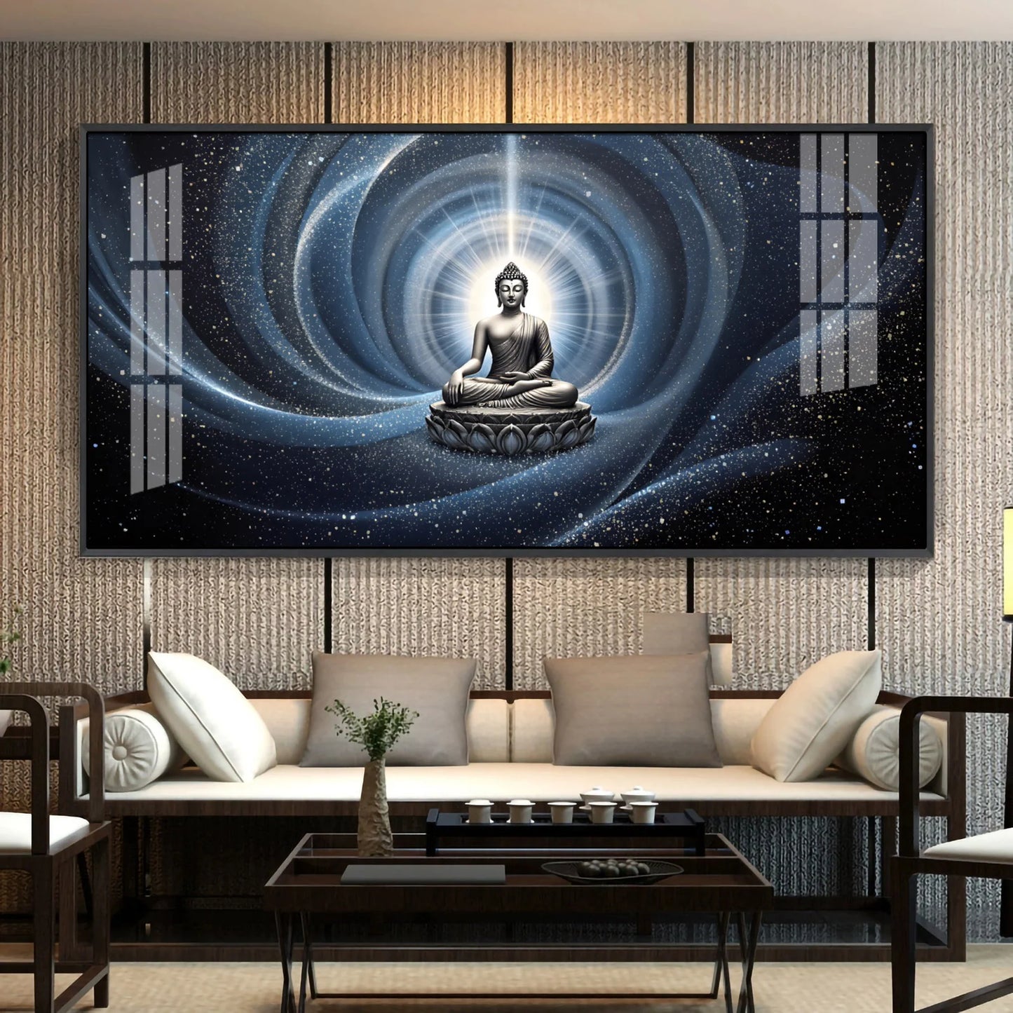 Circular Wave Buddha Reflection Premium Acrylic Horizontal Wall Art