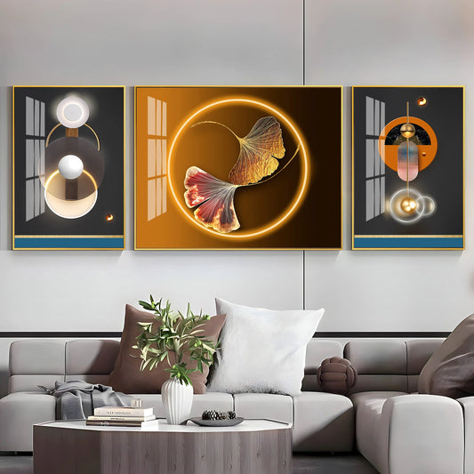 Glowing Biloba Leaves Luxury Crystal Wall Art (Set of 3)