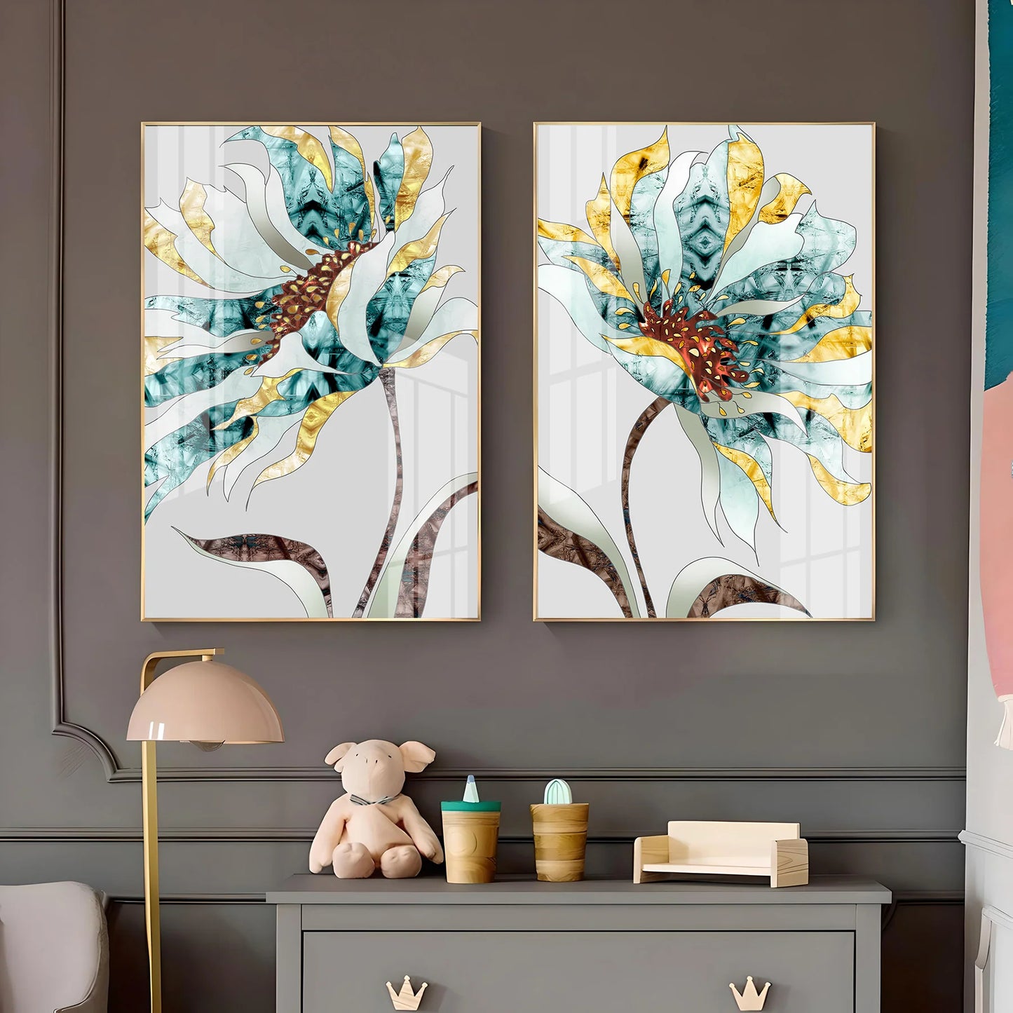 Abstract Colorful Flower Premium Acrylic Vertical Wall Art (Set Of 2)