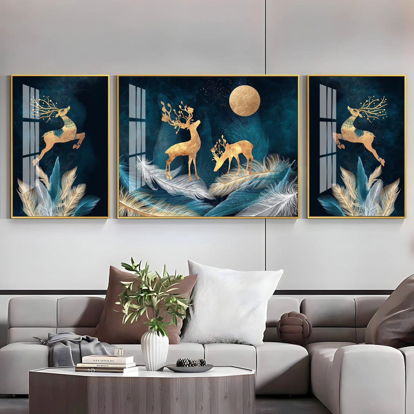 Deer In Paradise Luxury Crystal Wall Art (Set of 3)