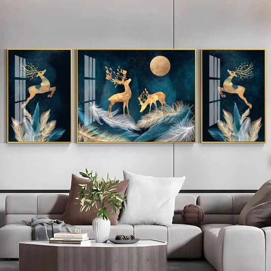 Deer In Paradise Luxury Crystal Wall Art (Set of 3)