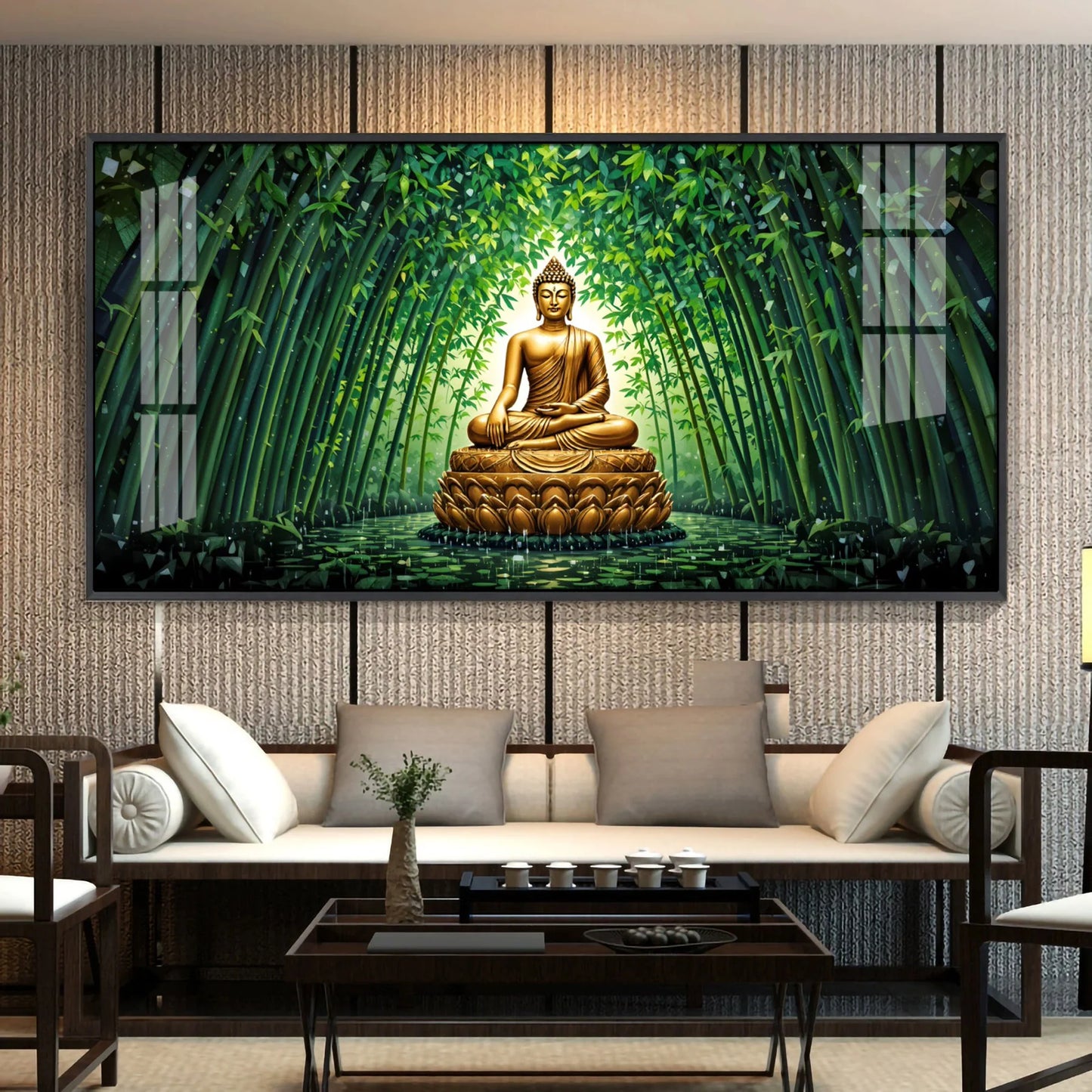 Mindful Buddha In Forest Premium Acrylic Horizontal Wall Art
