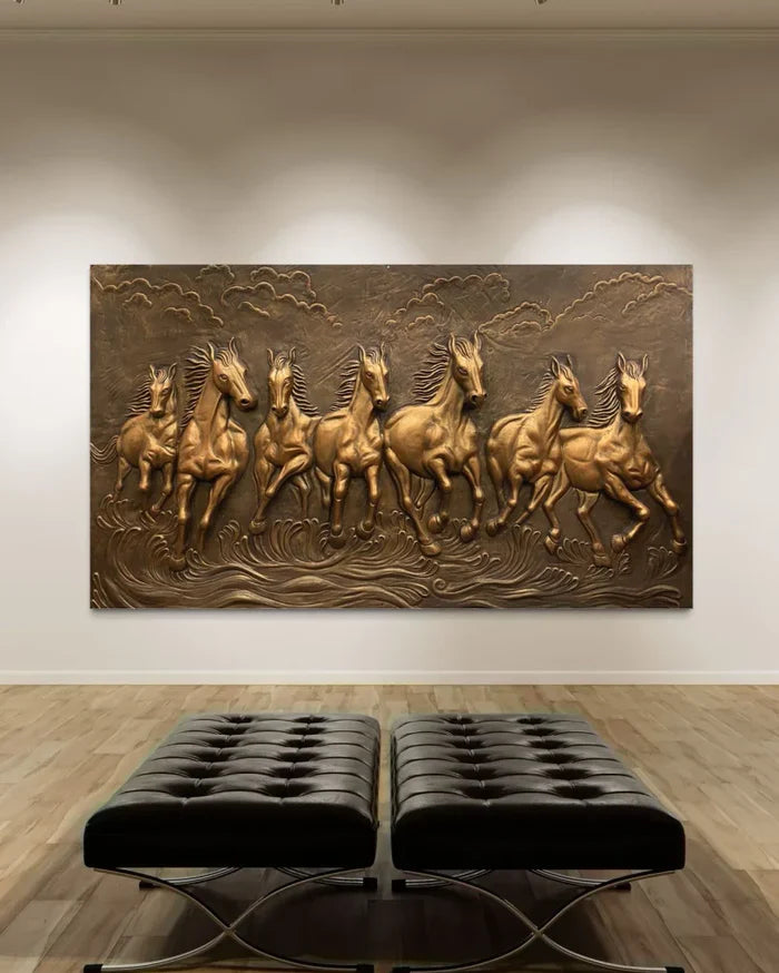 7X4 Feet Running Galloping Horses 3D Relief Mural Wall Art