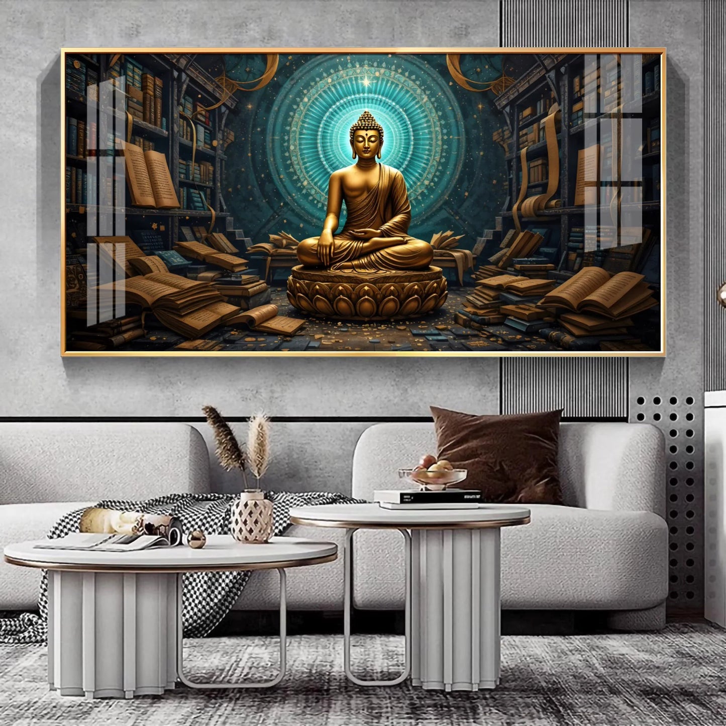 Golden Peaceful Presence Of Buddha Premium Acrylic Horizontal Wall Art