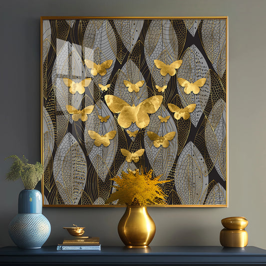 Golden Butterfly Light Luxury Crystal Square Wall Art