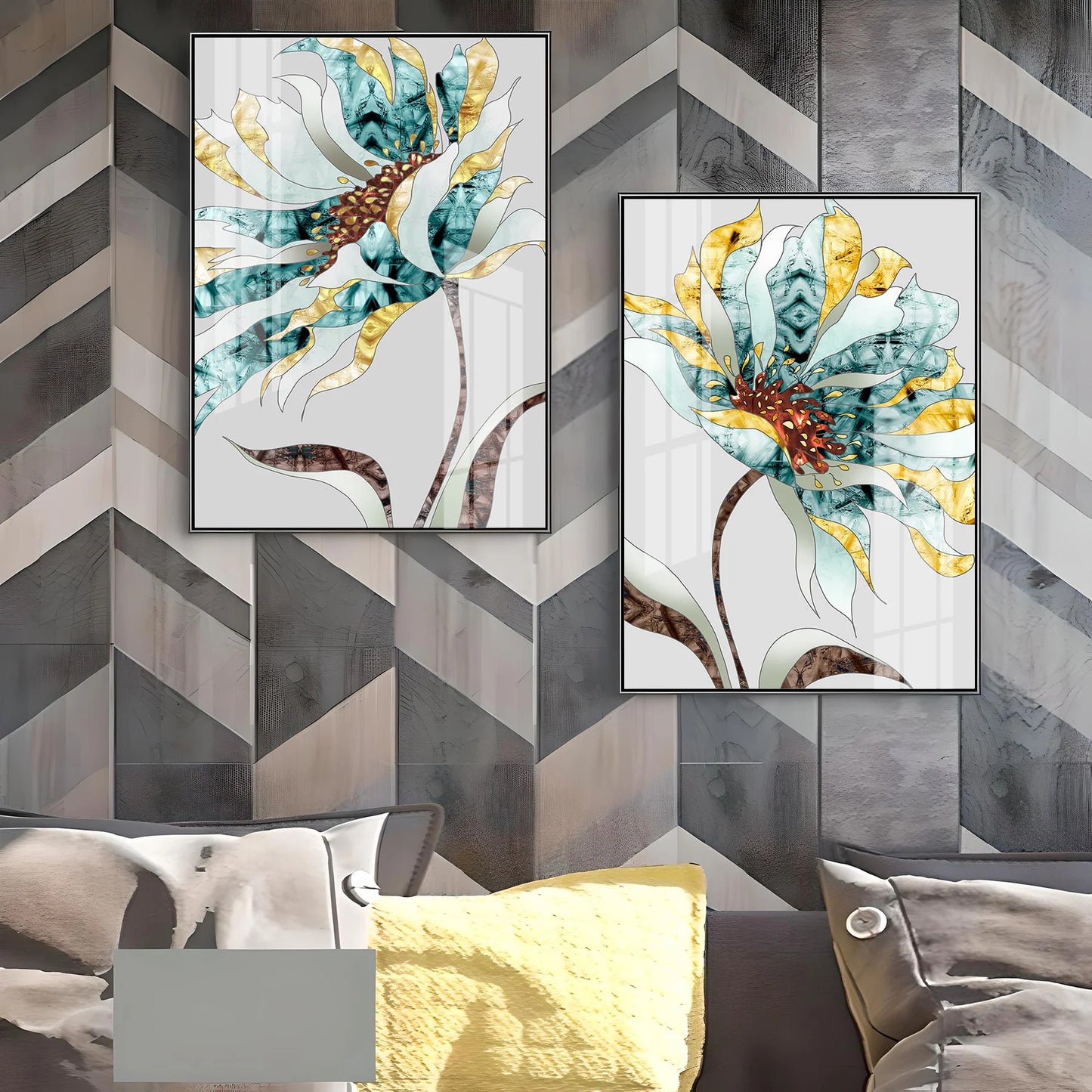 Abstract Colorful Flower Premium Acrylic Vertical Wall Art (Set Of 2)