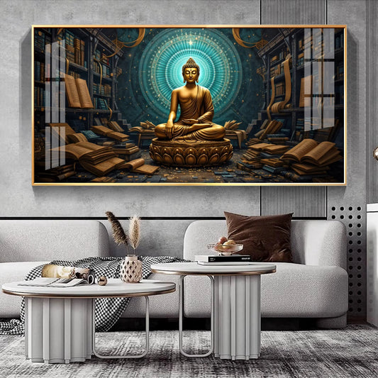 Golden Peaceful Presence Of Buddha Premium Acrylic Horizontal Wall Art