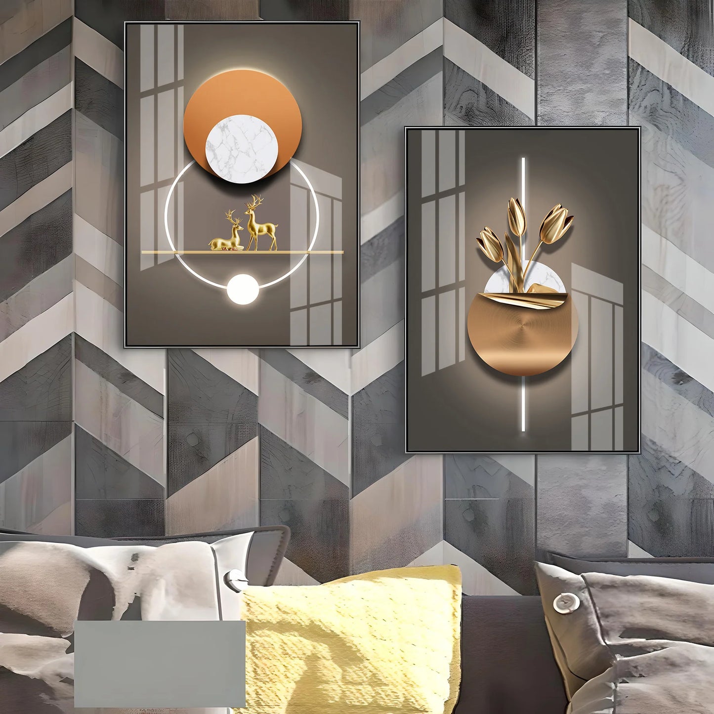 Abstract Sun & Moon Premium Acrylic Vertical Wall Art (Set Of 2)