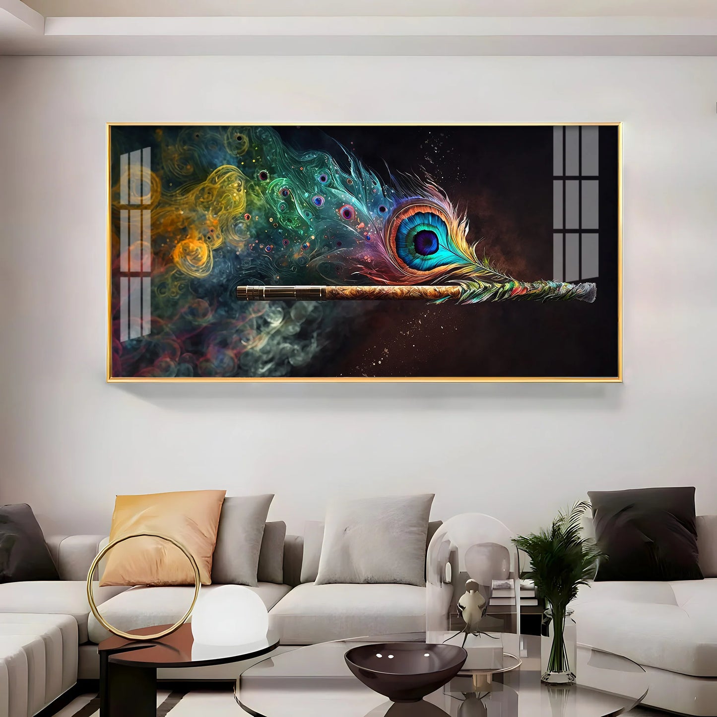 Divine Krishna Coverts Illumination Luxury Crystal Horizontal Wall Art