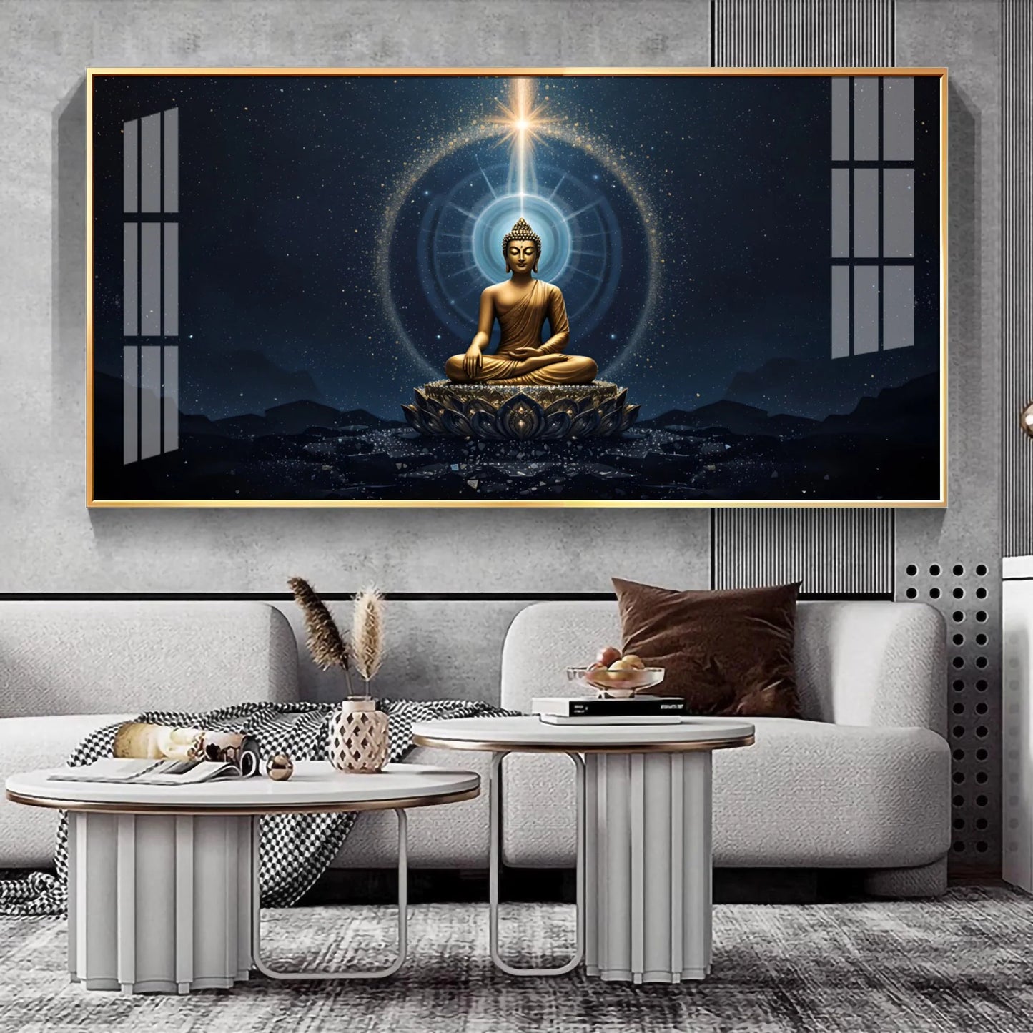 Majestic Buddha Mural Premium Acrylic Horizontal Wall Art
