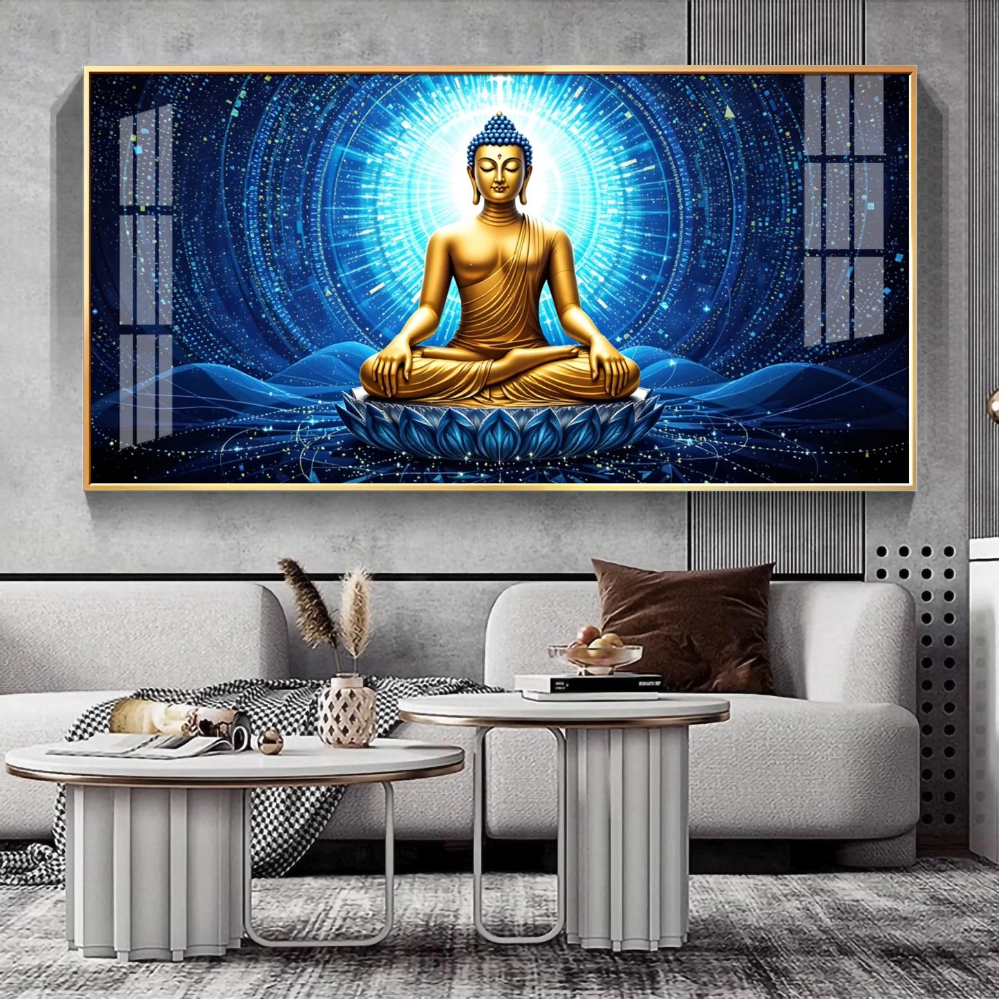 Buddha Bliss In Blue Aura Premium Acrylic Horizontal Wall Art