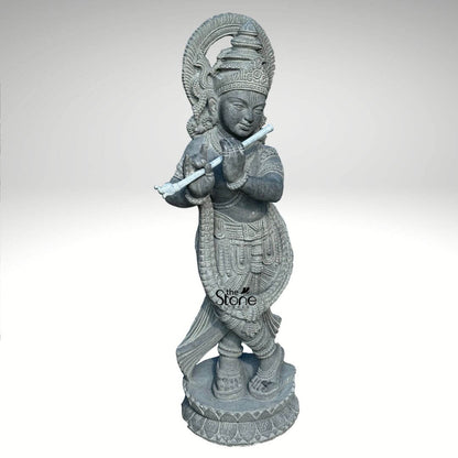 Black Stone Krishna Statue 3.5ft