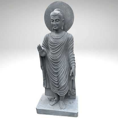 Standing Buddha Statue in Black Stone 5ft