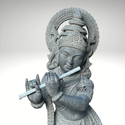 Black Stone Krishna Statue 3.5ft