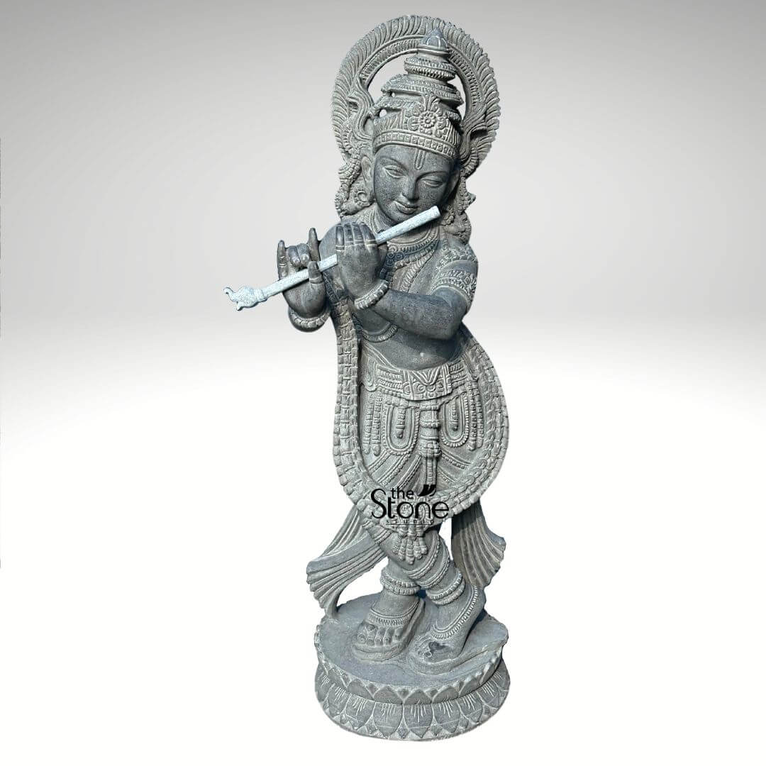 Black Stone Krishna Statue 3.5ft