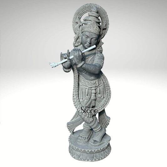 Black Stone Krishna Statue 3.5ft