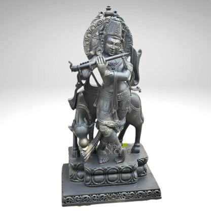 Black stone Lord Krishna Statue 4.5ft