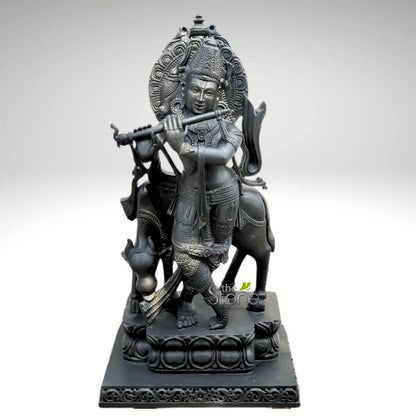 Black stone Lord Krishna Statue 4.5ft