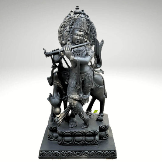 Black stone Lord Krishna Statue 4.5ft