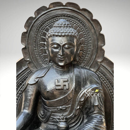 Stone Medicine Buddha Statue With Alms Bowl 18″