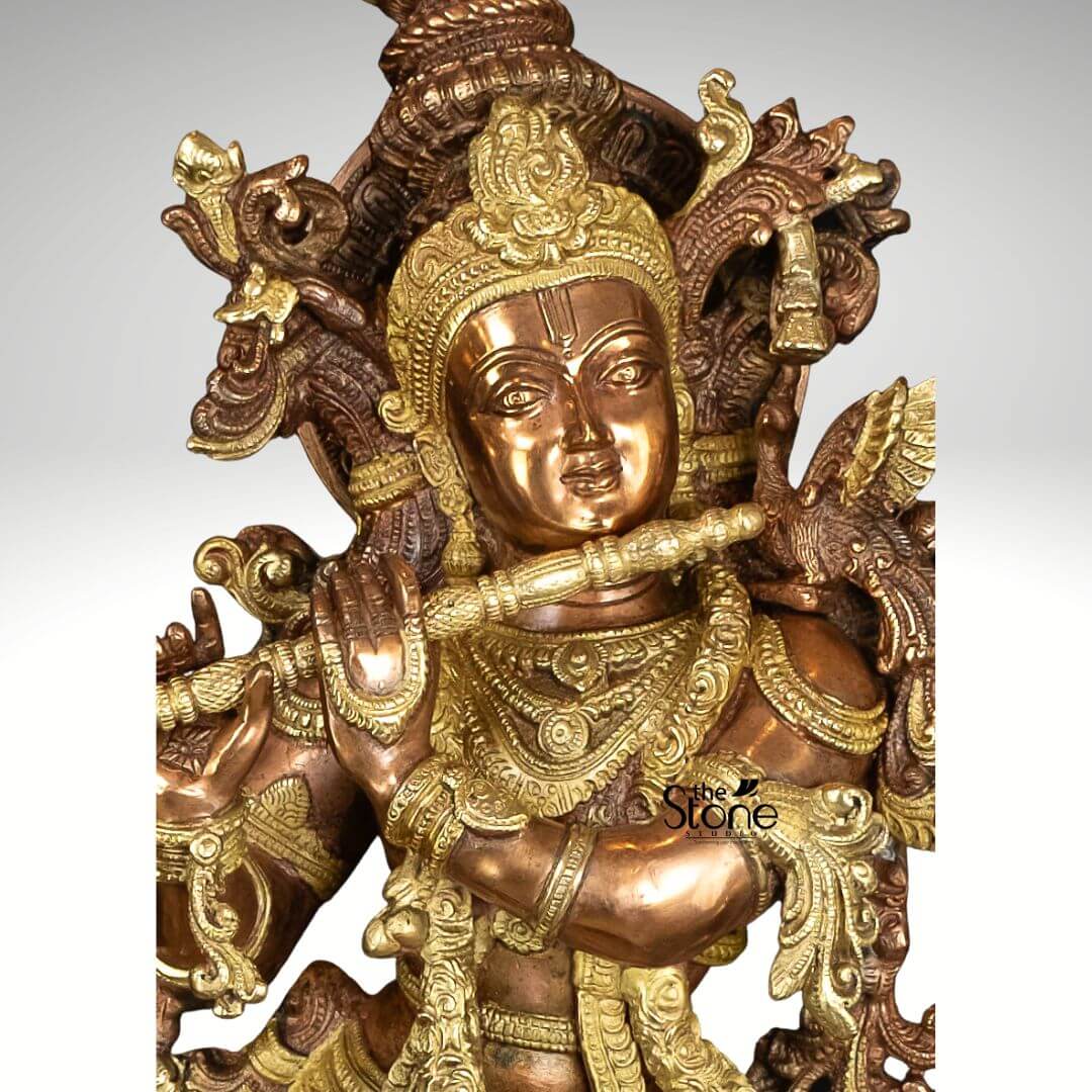 Krishna With Cow Brass Idol 28″