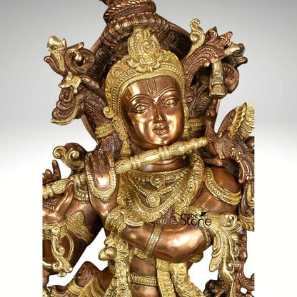 Krishna With Cow Brass Idol 28″